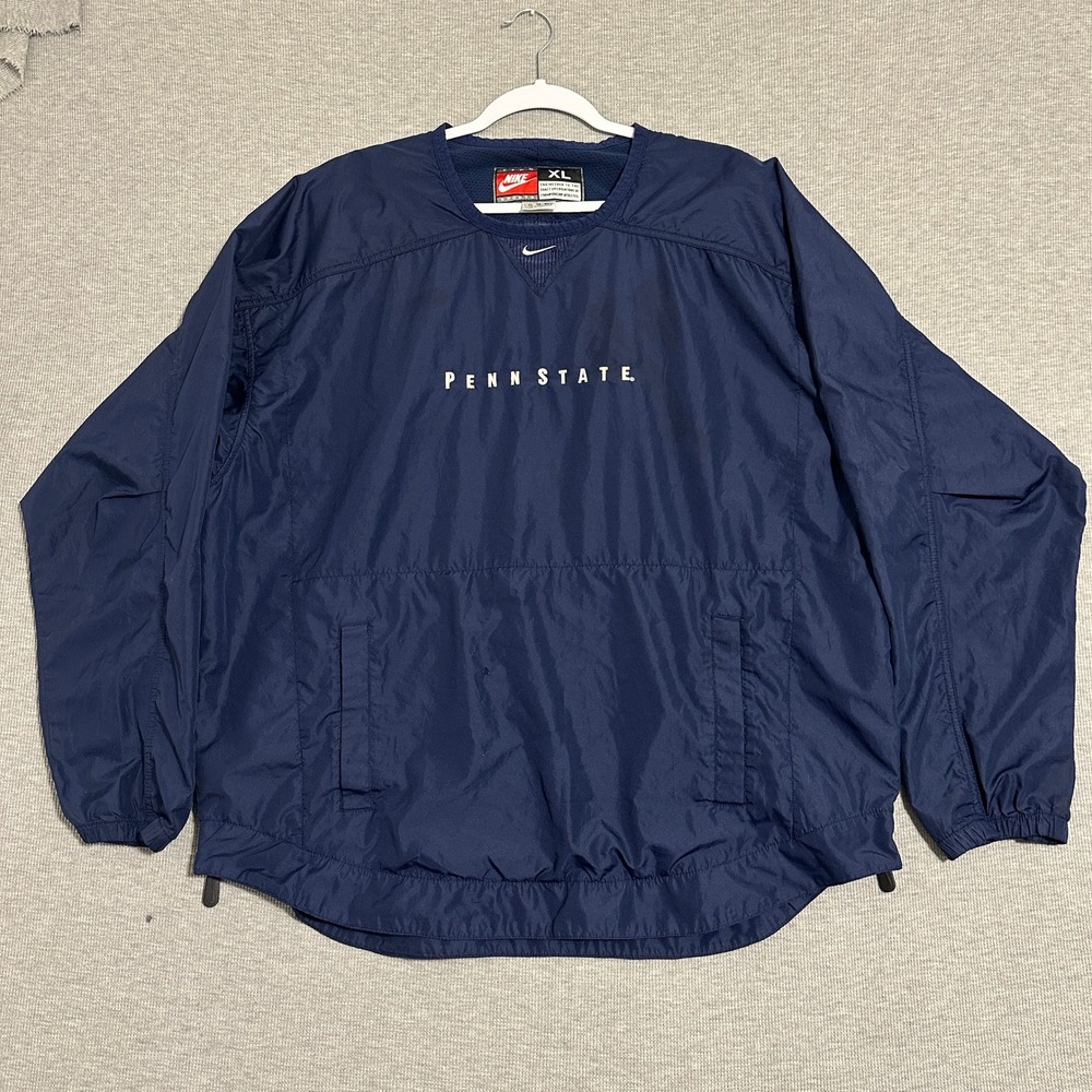 Vintage Nike Penn State Windshirt Pullover Embroidered V-Neck Navy Blue Mens XL